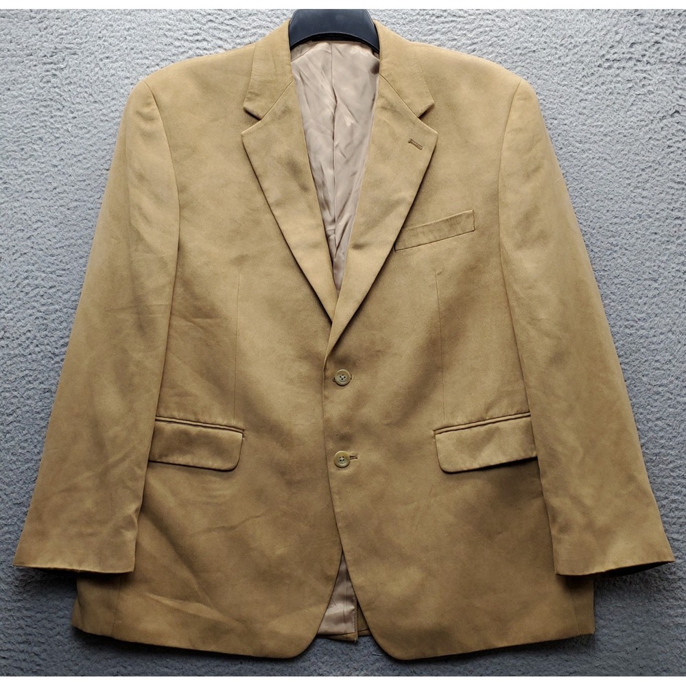 Chaps Blazer Jacket Mens 44S Brown Faux Suede Vented Single Breasted Notch Lapel